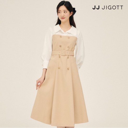 JJ지고트 셔츠 배색 플레어 원피스 GP3A0OP801