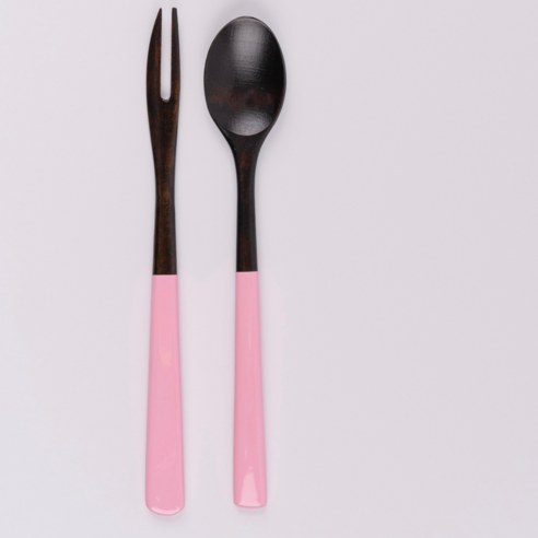 아이하시 옻칠 커트러리 다과용 티스푼 티포크, 베이비핑크, 1세트