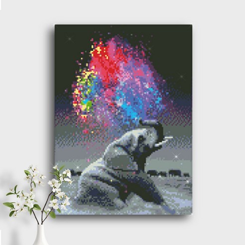 오늘의오브제 DIY 보석십자수 캔버스형 40x30cm, A3_07_COLORFUL ELEPHANT 1, 1개