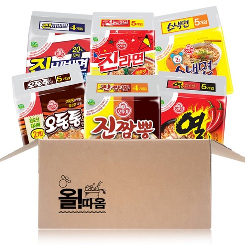 올따옴 멀티라면 기획세트 오뚜기진라면5+진짬뽕4+진비빔면4+오동통면5+스낵면5+열라면5, 1세트