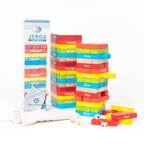 아이스타 원목 컬러 젠가 51pcs (보관파우치 포함) 보드게임, 1개