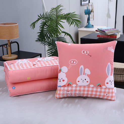 베개 이불 겸용 40*40cm 쿠션 낮잠 담요, 핑크 무토끼