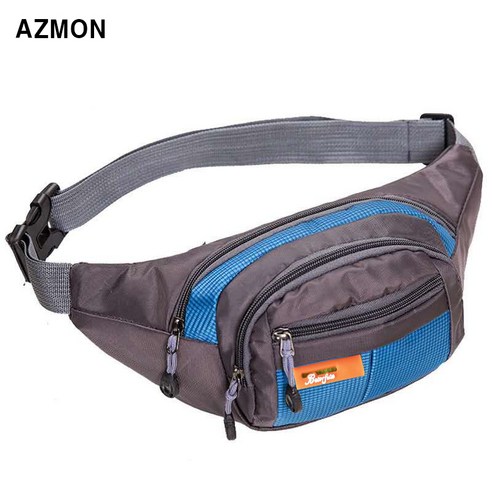 AZMON 멀티 포켓 미니 힙색가방 다용도 방수 크로스백 35cm x 14cm x 15cm 남여공용 2.5L, 블루