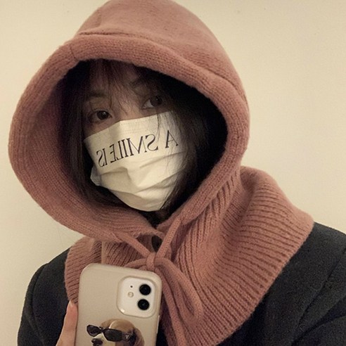 남여공용 와이드핏 바라클라바 후드모자 넥워머, 인디핑크, 1개