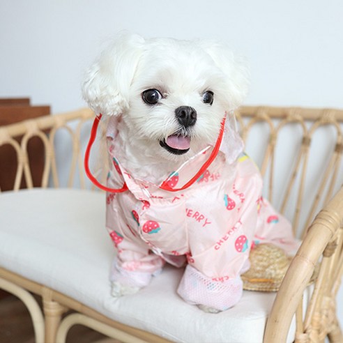 슬로우고 강아지우비 올인원 레인코트 애견 비옷, 핑크