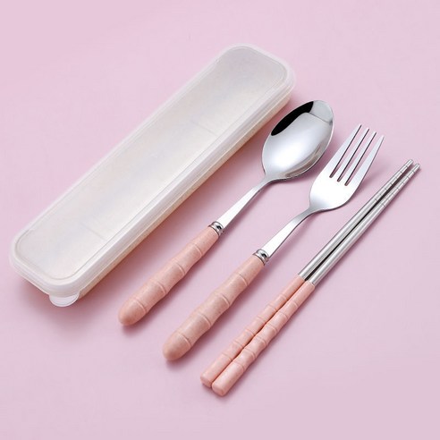 세 조각 스테인리스 밀 밀짚 식기 성인 숟가락 젓가락 포크 휴대용 귀여운 학생 여행용, 옵션6, 핑크