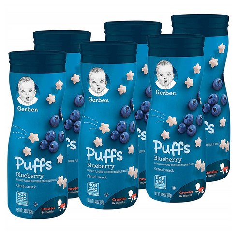 거버 퍼프 42g 6팩 블루베리 Gerber Puffs Cereal Snack Blueberry Naturally Flavored with Other Natural Flavors 1.48 Ounce 6 Count, 단일옵션 거버블루베리 Best Top5