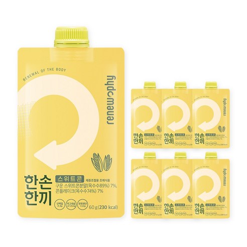 리뉴파이 한손한끼 단백질 프로틴 쉐이크 초코 말차 옥수수 고구마 곡물 맛, 스위트콘맛, 60g, 7개