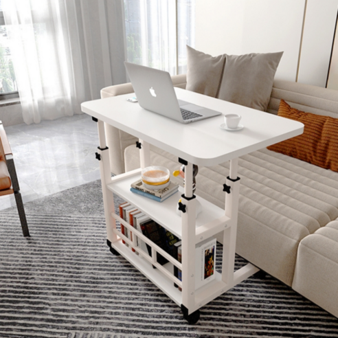 어썸하우스 침대 소파 높이조절 컴퓨터 보조 사이드테이블, 화이트우드