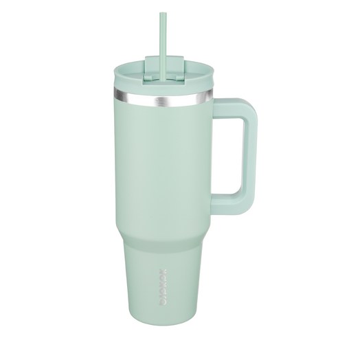 bjpkpk 스테인리스 스틸 핸들 보온컵 빨대 포함, 레트로 그린, 1개, 1200ml