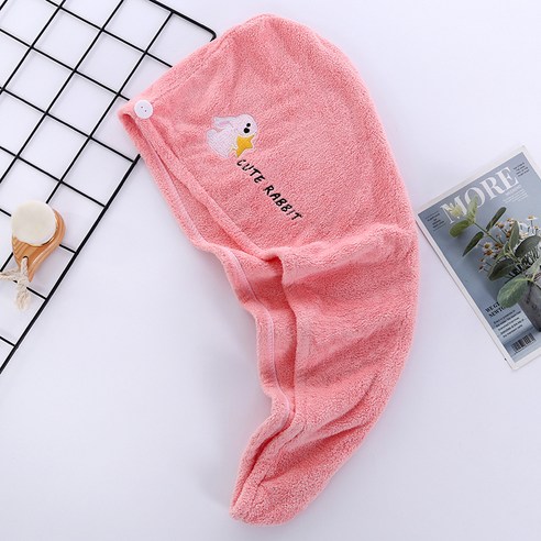 두껍다 촘촘하다 산호 벨벳 마른 머리 모자 흡수 목욕 모자 가방 사이드 마른 머리 수건 속건 가을 겨울 스타일 가방 두건, 마른머리모자25x65cm, 단층 자수 목욕모자 가루