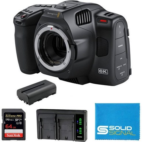 Black Magic Design Pocket Cinema Camera 6K Pro 번들 – SanDisk Extreme 64GB SDXC 카드 추가 NPF570 배터리 듀얼