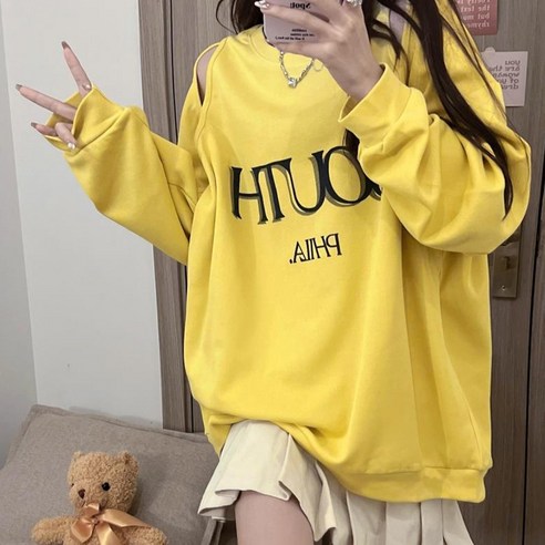 여성 루즈핏 어깨 트임 오프숄더 맨투맨 티셔츠