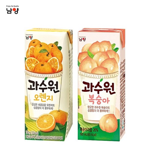 남양 과수원 190mlx24팩(1box) 사과 청포도 복숭아 오렌지/과일주스 유통기한, 1세트, 오렌지12팩+복숭아12팩, 190ml