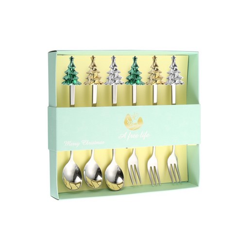 BLOWFISHFUGU 트리 디저트 스푼 & 포크 세트: 당신의 크리스마스 식탁에 마법을 더하세요.