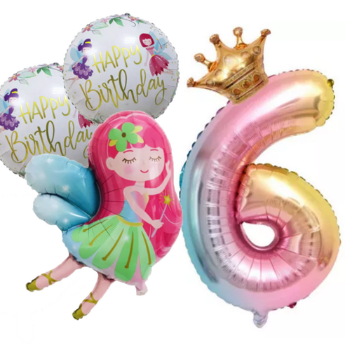파파 파티 생일파티 숫자 풍선 세트, 2세트, 요정 6