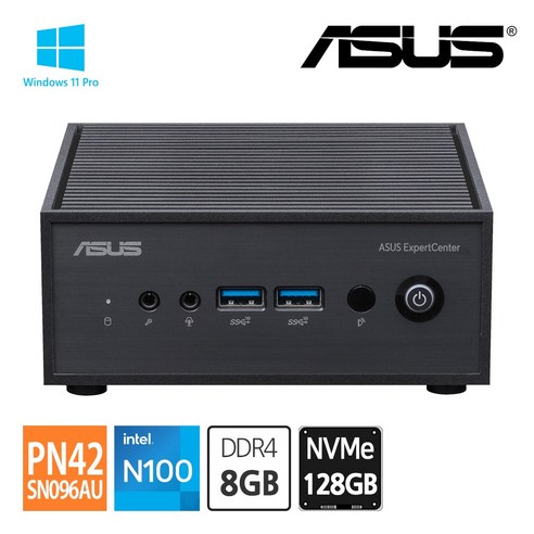 에이수스 ASUS 미니PC PN42-SN096AU N100 정품 Windows 11 Pro 탑재 RAM 8GB / M.2 NVMe 128GB 듀얼랜, 단품