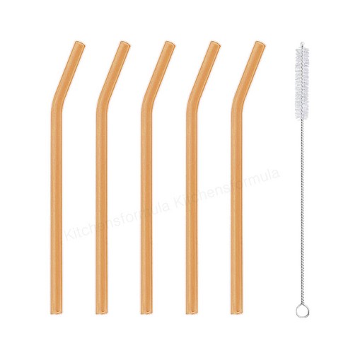 브띠에 커브형 내열유리 빨대+세척솔, 오렌지 5p + 세척솔 1p, 1개