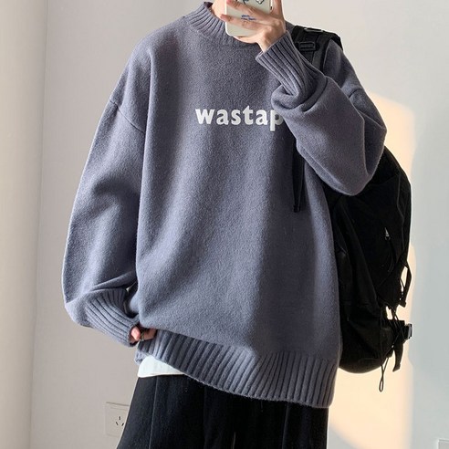 smy호수 블루 초가을 스웨터 게으른 스타일 한국어 스타일 편지 인쇄 커플 착용 Roora 코트 니트 스웨터 가을 겨울