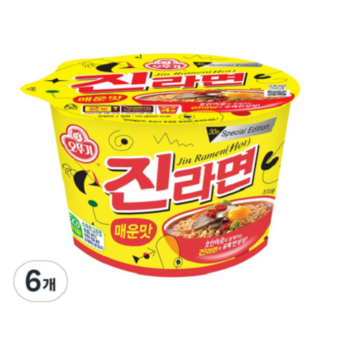 진라면 매운맛 용기 110g, 6개