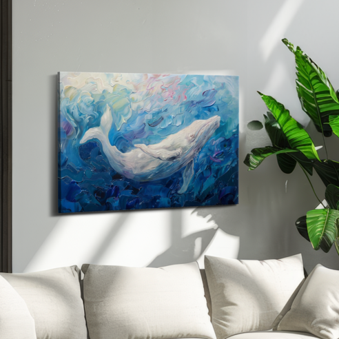 아트앤코 돈 들어오는 고래 캔버스 그림 75x50cm 풍수지리 인테리어 대형 액자, AT3110 풍요로운 바다의 흰 고래