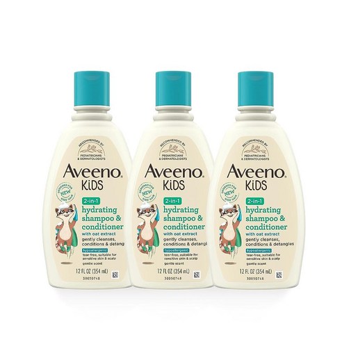 Aveeno 아동용 2인 1 하이드레이팅 샴푸 & 컨디셔너 3팩 12온스, 12 Fl Oz (Pack of 1)