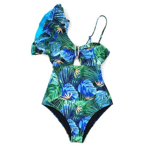 원피스 수영복 여성 수영복 푸시 위로 모노 키니 인쇄 붕대 하나 어깨 수영복 Bodysuit 해변 착용 M