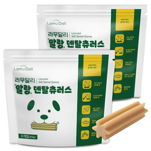 라무달리 강아지 덴탈츄러스 31개입, 연어 + 생선살 혼합맛, 310g, 2개