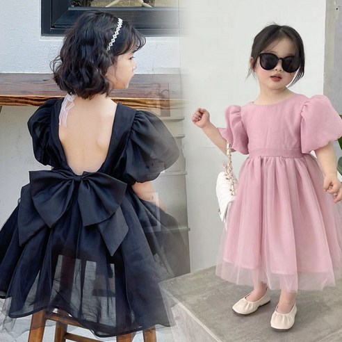 유아 공주풍 파티 드레스 – 여아용 퍼프 리본 원피스 유아블랙원피스