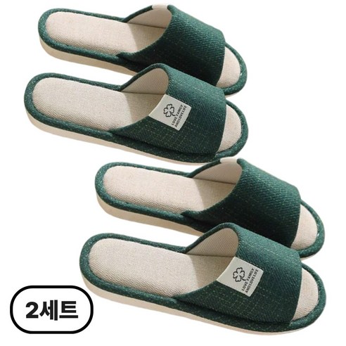 인리치 층간소음 방지 거실화 실내화 린넨 슬리퍼, 2세트, 그린(여)+그린(여)