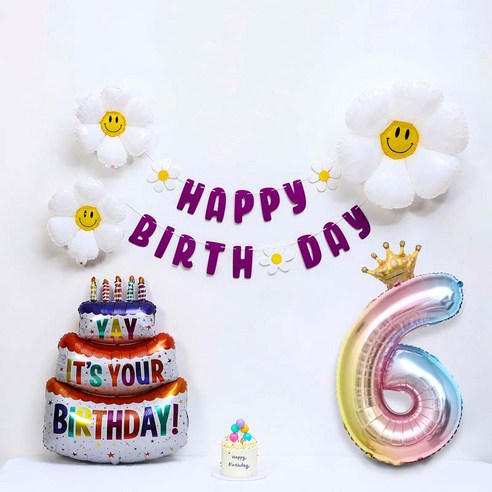 [피앤비유니티]캐릭터 데이지가랜드 생일케익풍선세트, 1세트, 04-06)보라 데이지가랜드 생일풍선세트06