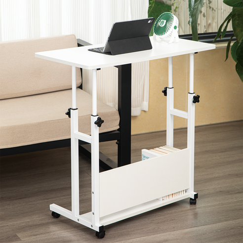 Unihome 프리미엄 높이조절 이동식 사이드 테이블 다용도 컴퓨터 책상, 화이트