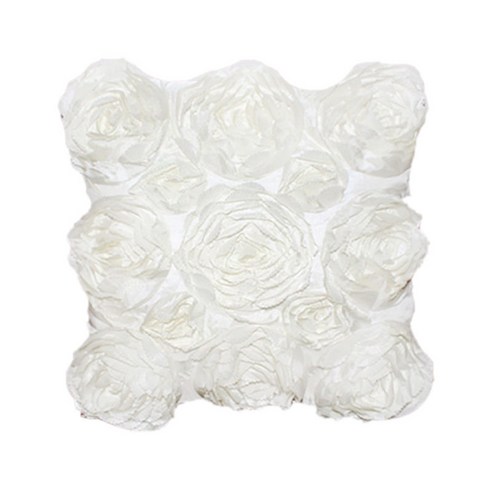 3D 장미 꽃 디자인 던지기 베개 케이스 쿠션 커버 16inch x 16inch, 화이트, 설명