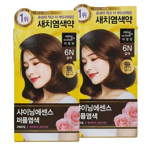 미쟝센 올뉴 샤이닝에센스 염색약 6N 갈색 x2개, 2개