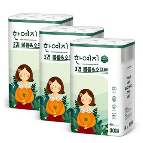 한예지 천연펄프 3겹 볼륨&소프트 롤화장지 20 m, 30롤, 3팩 Best Top3 한예지 천연펄프 3겹 볼륨&소프트 롤화장지 20 m, 30롤, 3팩 Best Top3