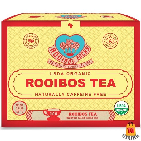 Rooibos Rocks 프리미엄 루이보스 티 100 USDA 유기농 천연 카페인 프리 태그 없는 티백, 없음, 3) 100 Count Pack of 1 - 오리지널