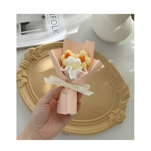 어반살림 조화 뜨개꽃 완제품 생일 졸업 학예회 발표회 기념일 납골당 성묘 미니 니트꽃다발, 1개, 베이지