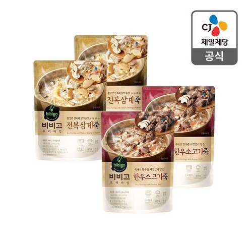 CJ직배송 비비고 전복삼계죽 420G X 2개+ 비비고 한우소고기죽 420G X 2개, 2개