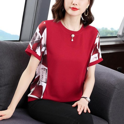 더벨러리 여성 패턴 반팔 블라우스 티셔츠 BCT1456 여자블라우스 진주색 듀엘블라우스 더벨러리 여성 패턴 반팔 블라우스 티셔츠 BCT1456 여자블라우스 진주색 듀엘블라우스
