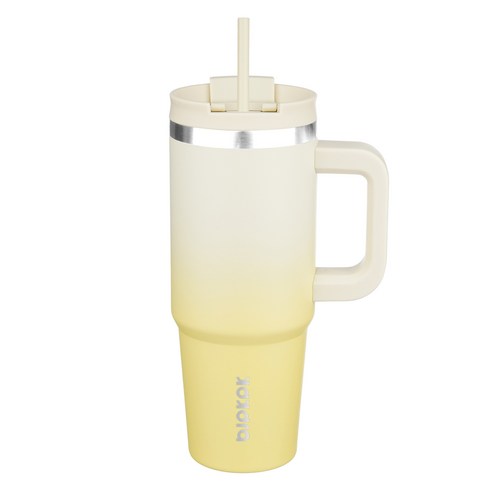 bjpkpk 스테인리스 스틸 핸들 보온컵 빨대 포함, 그라데이션 레몬, 1개, 900ml