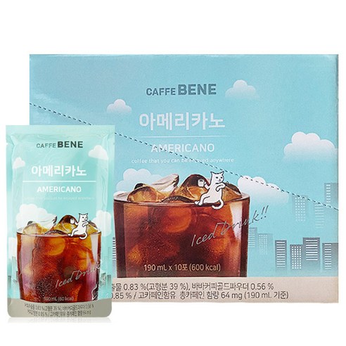카페베네 커피 파우치 아메리카노 (얼음 미포함), 190ml, 20개