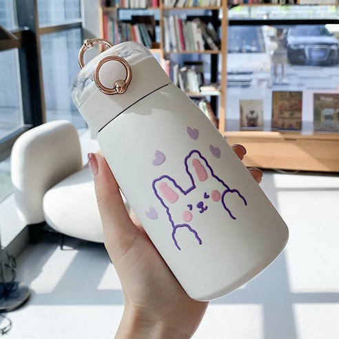 DFMEI 텀블러 여띠 빨대 스테인리스 물컵 주전자의 귀여운 배불뚝이 컵, 흰색 사랑 500ml, 싱글 컵