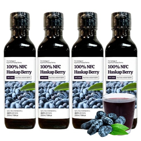 폴란드 하스카프 베리 원액 100% NFC 착즙 주스 즙, 4개, 250ml