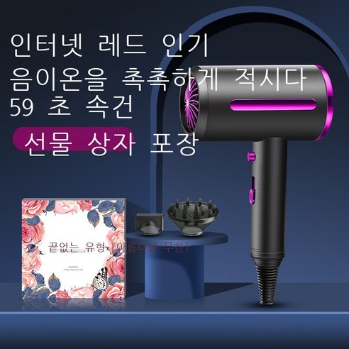 신형 전기 드라이어 가정용 고성능 정음 음이온 린스 드라이어 틱톡망 빨간색 선물 박스 대리 발모, 884 그레이-선물세트
