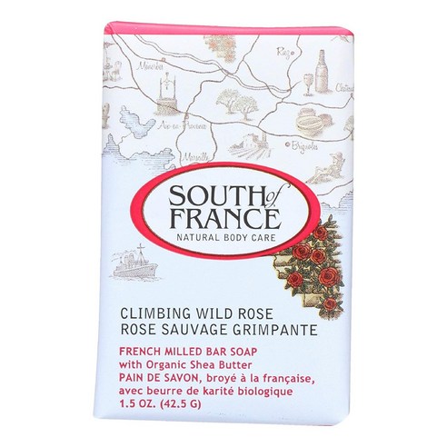 South Of France 프렌치 밀드 바 솝 With 오가닉 시어 버터, 42.5g, Climbing Wild Rose