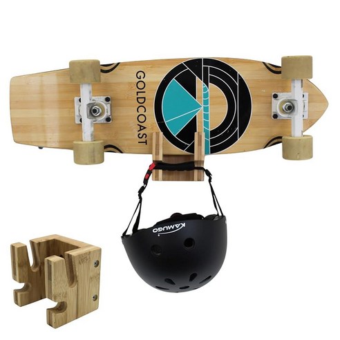   COR Surf 스케이트보드 및 스노보드 벽 마운트 | 헬멧 또는 가방용 추가 보관 후크가 있는 대나무 스케이트보드 랙