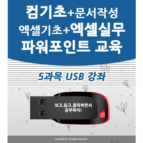 5종 컴퓨터 기초 종합 배우기 교육 + 한글문서작성+엑셀 기초 활용 강좌+ 파워포인트 피피티 ppt 활용 ( 책 교재 서적 보다 좋은 usb 강좌 )