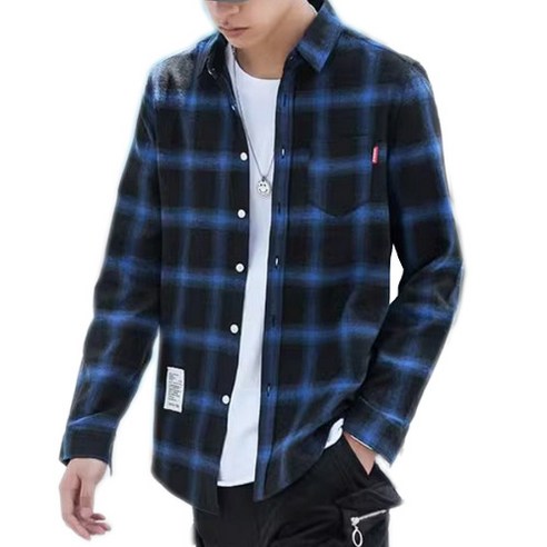 코라 남성 오버핏 체크 남방 긴팔 셔츠