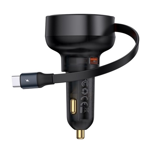 베이스어스 차량용 U Type C릴케이블 초고속 충전기 60W, U+Type-C케이블 60W, 블랙