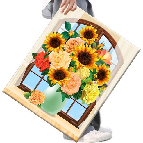 FASEN 액자 보석십자수 캔버스형 DIY 키트 40 x 50 cm, 1세트, FAN86.해바라기 꽃병입니다